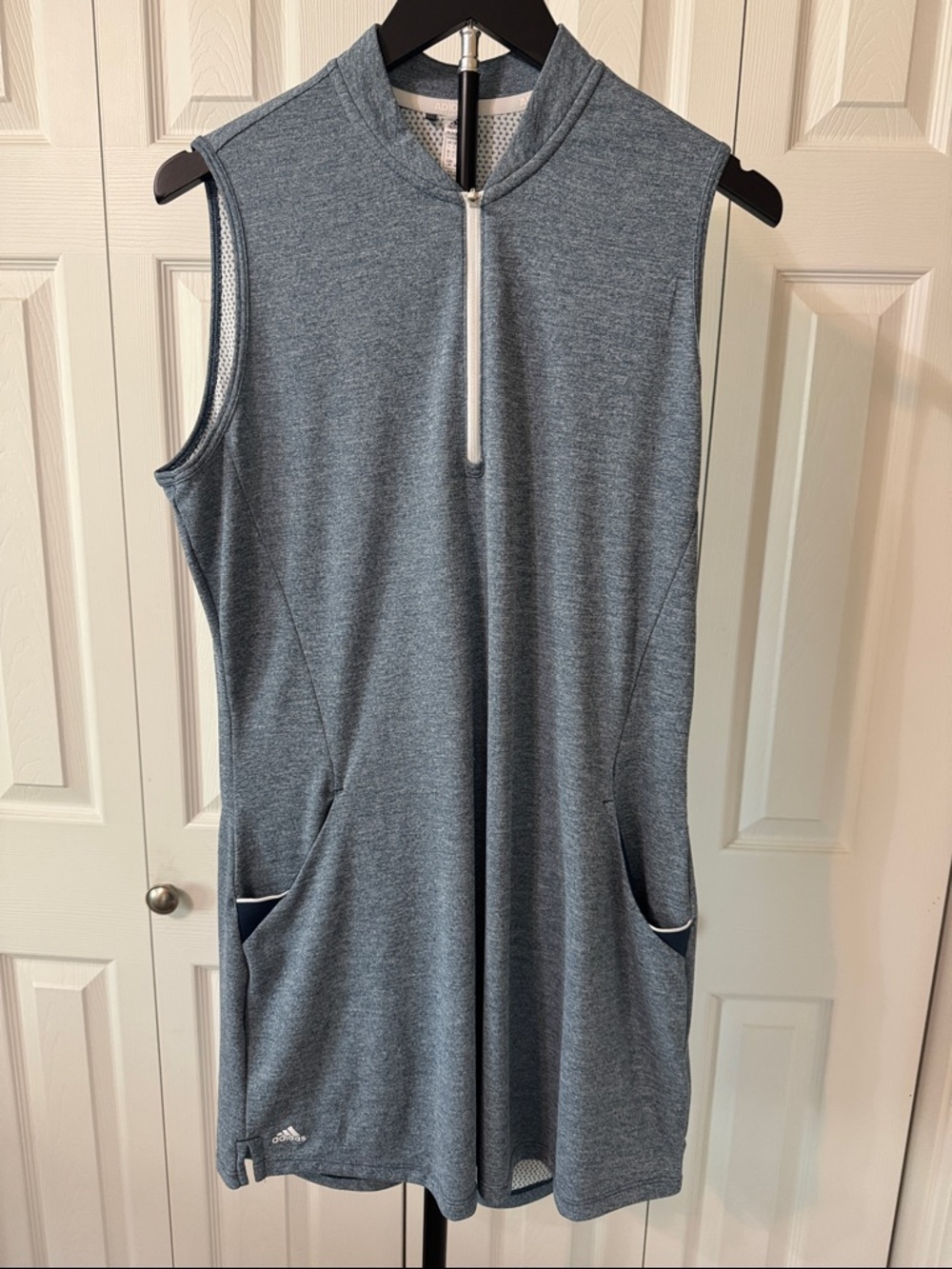 adidas Heathered Light Blue Sleeveless Zip-Front Athletic Dress